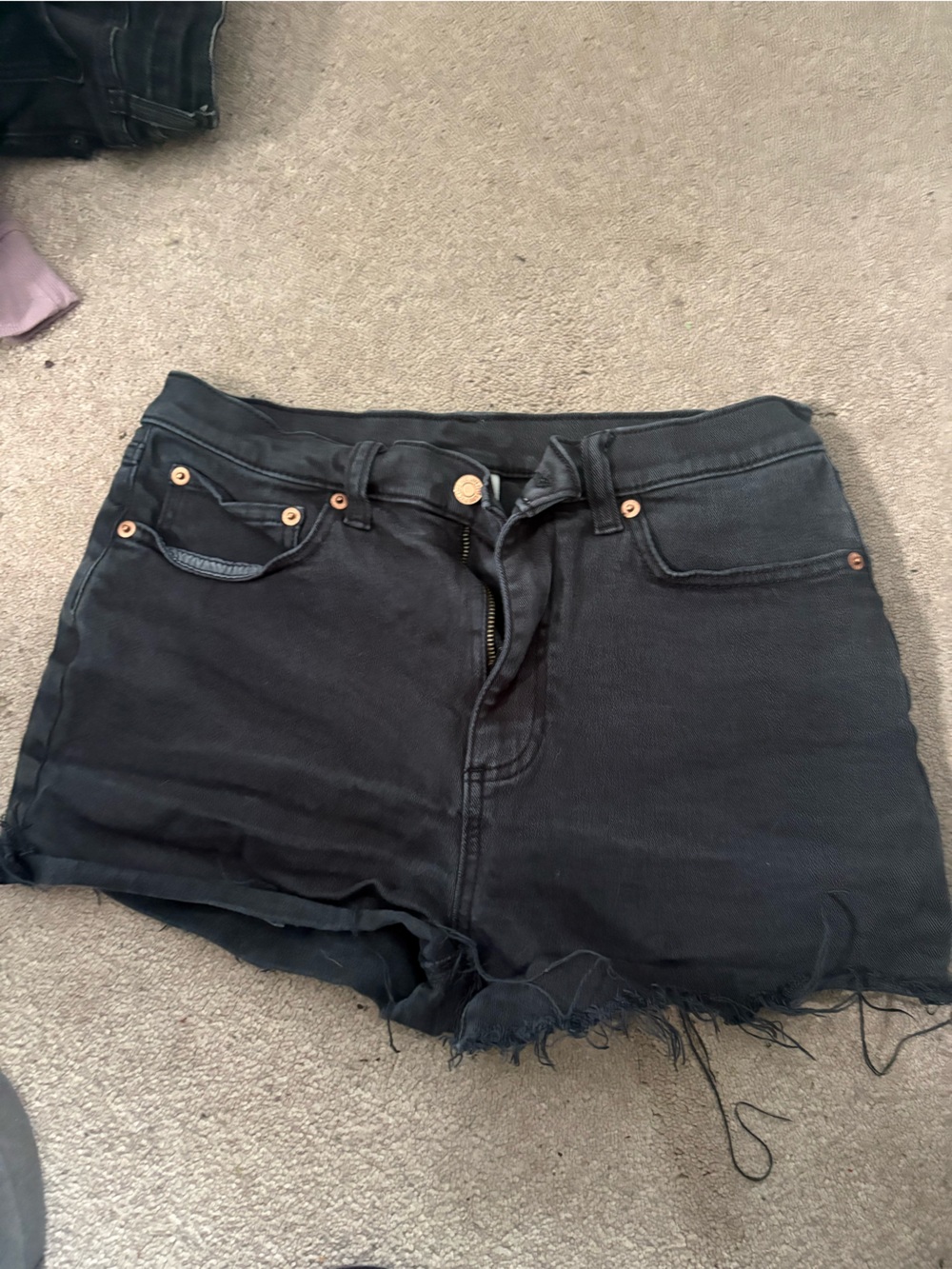 PINK Victoria's Secret Black High-Rise Frayed Hem Denim Shorts